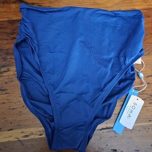 Bleu Rod Beattie navy blue swim bottoms Side Shirred High Waist Size 10